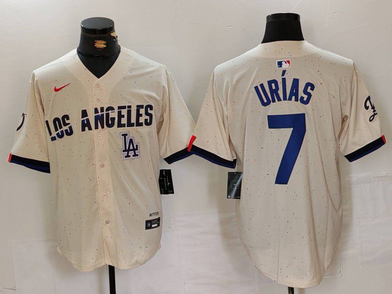 Men Los Angeles Dodgers 7 Urias Cream Fashion Nike Game MLB Jersey style 6294